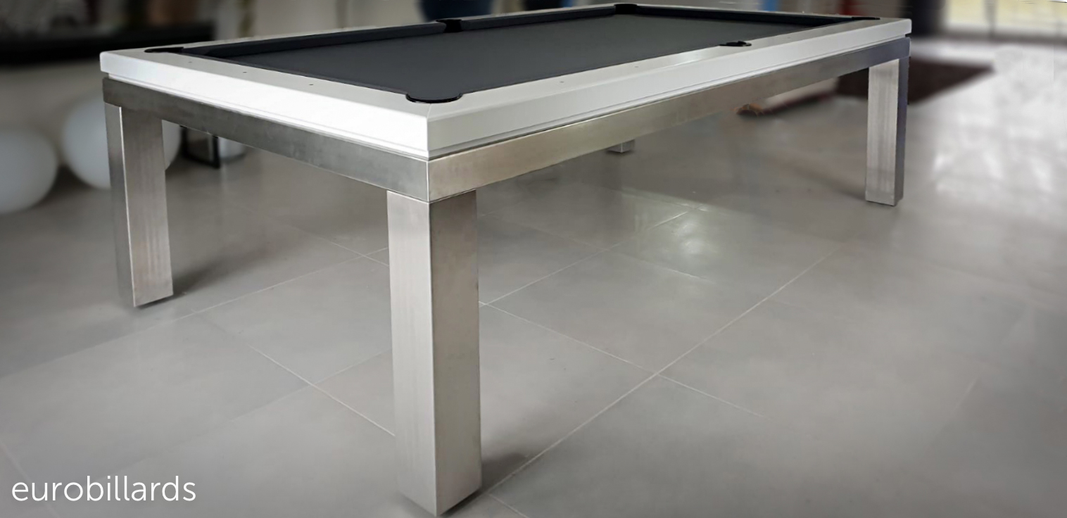 billard NEW TENDANCE T inox et blanc avec tissu gris ardoise